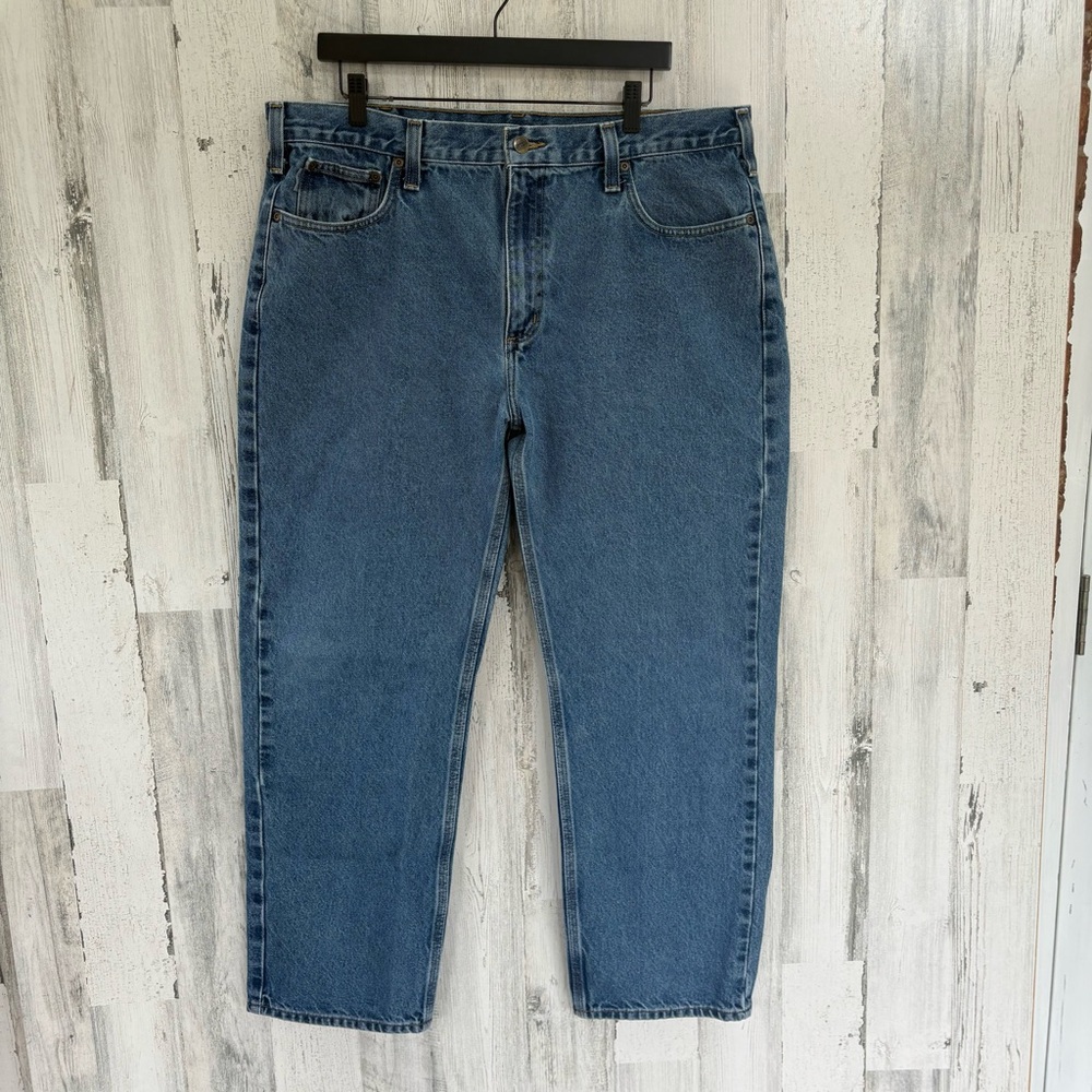 Carhartt Men’s Size 40X30X12”Rise Straight Leg Traditional Fit Blue Denim Jeans